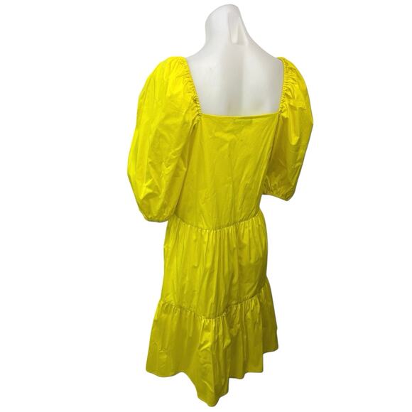 C. Wonder Women's Yellow Half Puff Sleeve Square Neck Tiered A Line Mini Dress M - Picture 2 of 5